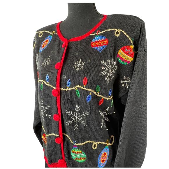 Vintage Nutcracker Womens Cardigan Beaded Embroidered Christmas Snowflakes Small - Picture 3 of 9